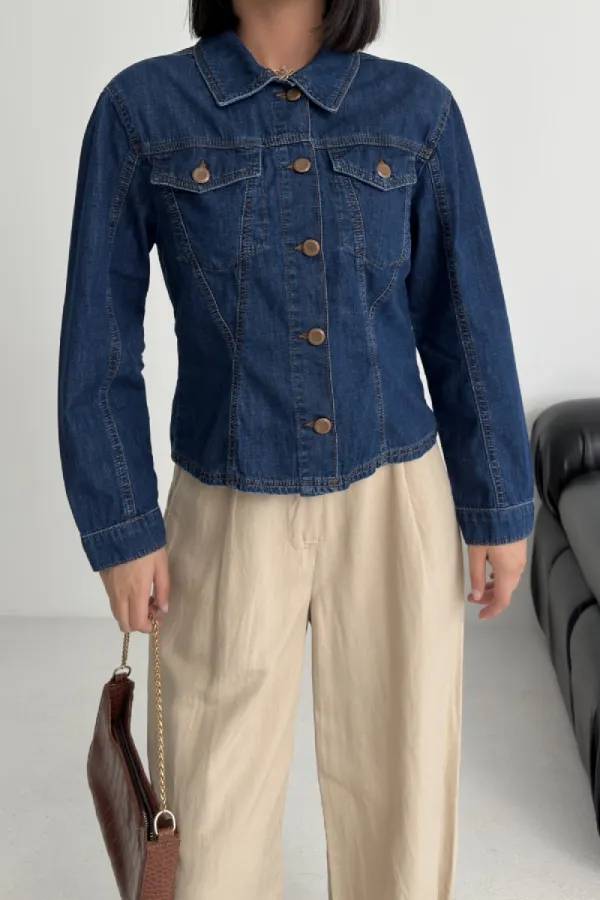 Dikiş Detaylı Kot Gömlek 6153-01-(S-XL)