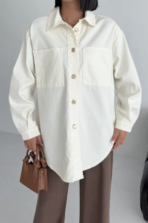 Oversize Denim Jacket with Buttons 6080-51-(S+L+3) Off White