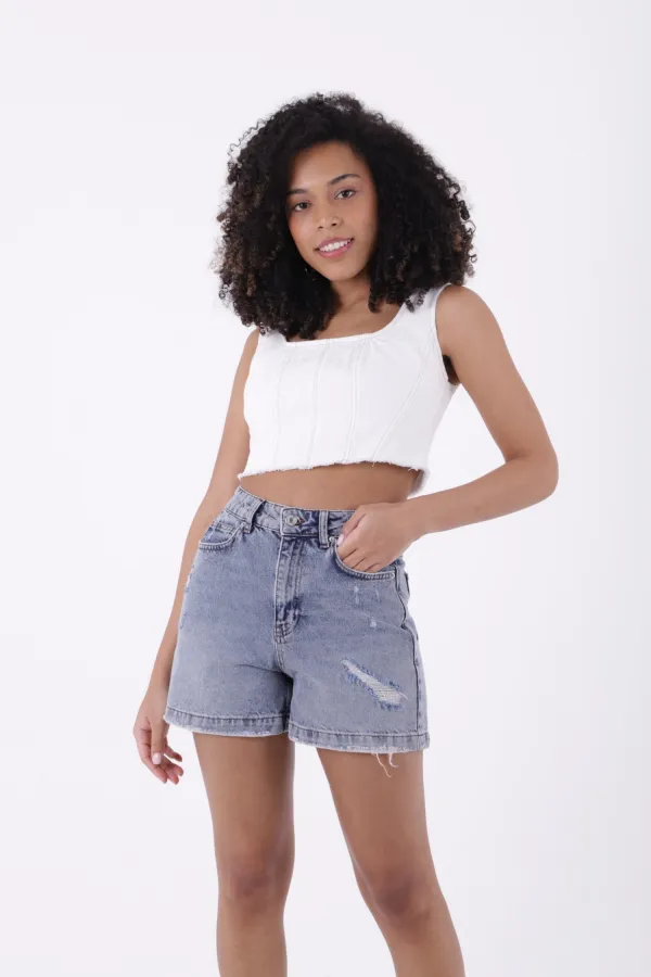 Ripped Denim Short 266-18-(S-XL-6) Middle Blue Snow Ripped Denim Short 266-18-(S-XL-6) Middle Blue Snow