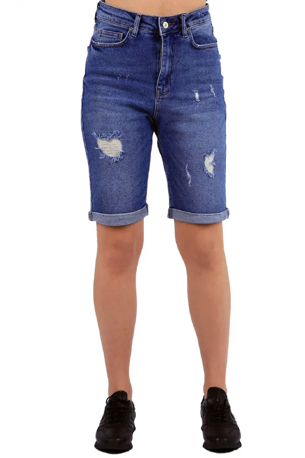 Denim Short with Double Folded Bottom Ending 296-42-(S-XL-6) Ice Blue - Tinted Denim Short with Double Folded Bottom Ending 296-42-(S-XL-6) Ice Blue - Tinted
