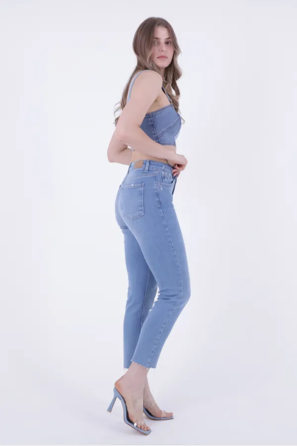 Dikişsiz Paça Mom Fit Kot Pantolon  764-15-(26-28)