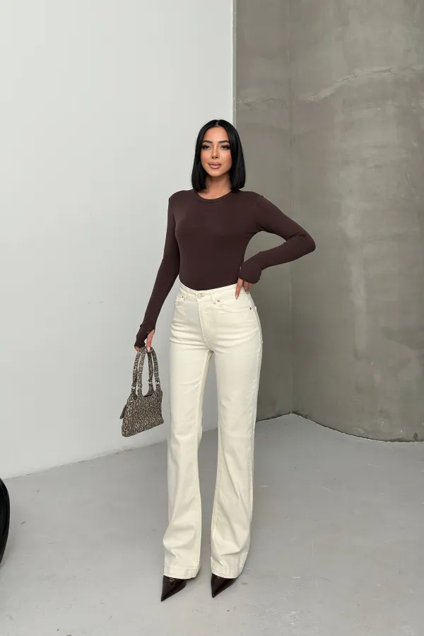 Stitched Hems Wide Leg Relaxed Jean 7026-80-(27-32) Natural