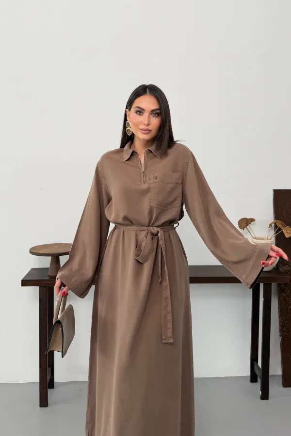 Belted Long Denim Dress 3035-72-(S-XL) Soil Belted Long Denim Dress 3035-72-(S-XL) Soil