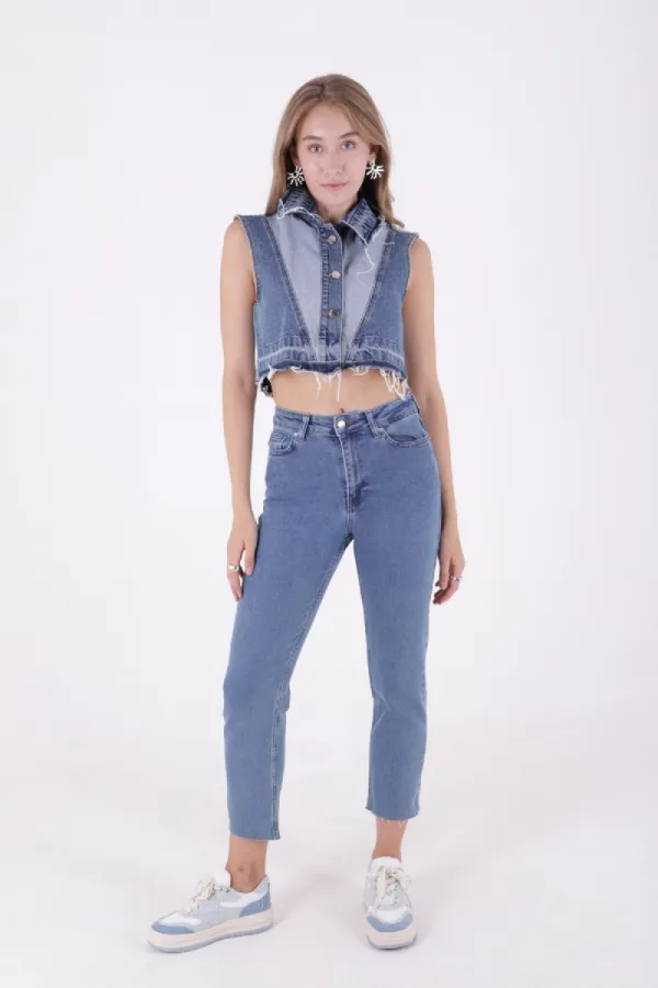 Dikişsiz Paça Mom Fit Kot Pantolon  764-27-(32-36)