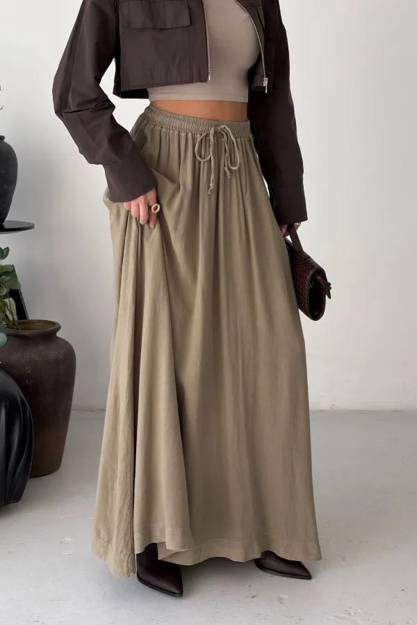 Elasticated Long Skirt HS131-74-(S-L-3) Green