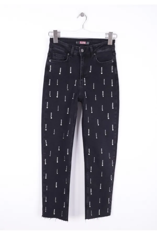 Tek Taraflı Droplı Mom Fit Kot Pantolon 7038-23-(26-31) Tek Taraflı Droplı Mom Fit Kot Pantolon 7038-23-(26-31)
