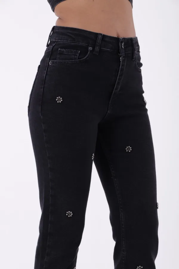 Taşlı Mom Fit Kot Pantolon  7023-08-(32-36)