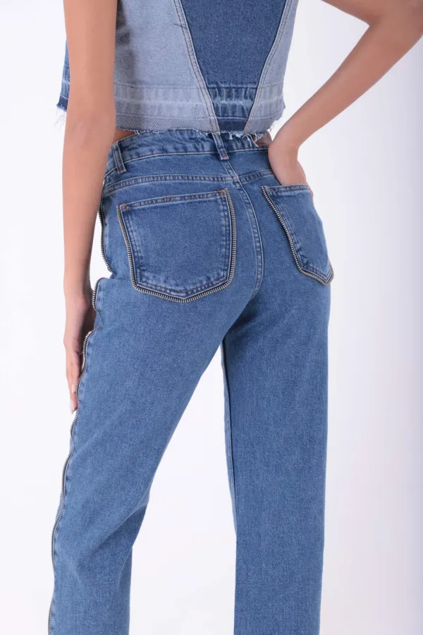Şerit Fermuarlı Kot Pantolon  7004-27-(26-31)