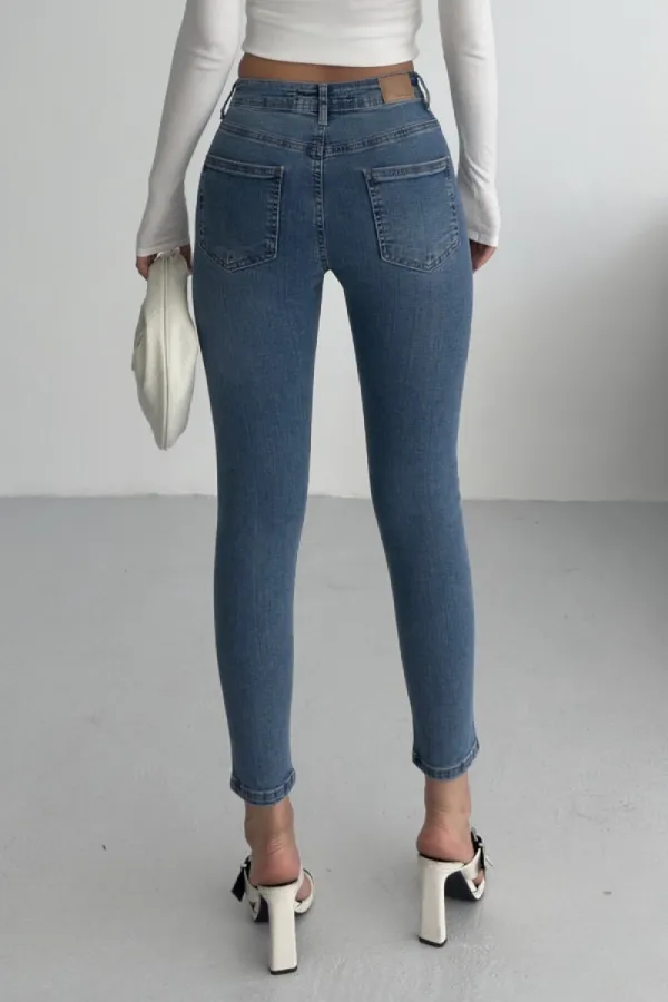 High Waisted Skinny Ankle Length Jean  819-15-(32-36) Light Blue Denim