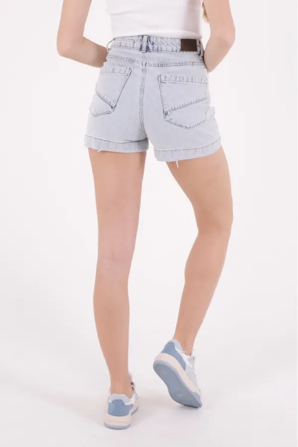 Denim Short with Rhinestones on Sides 230-08-(S-XL-6) Snow Light Blue Denim Short with Rhinestones on Sides 230-08-(S-XL-6) Snow Light Blue
