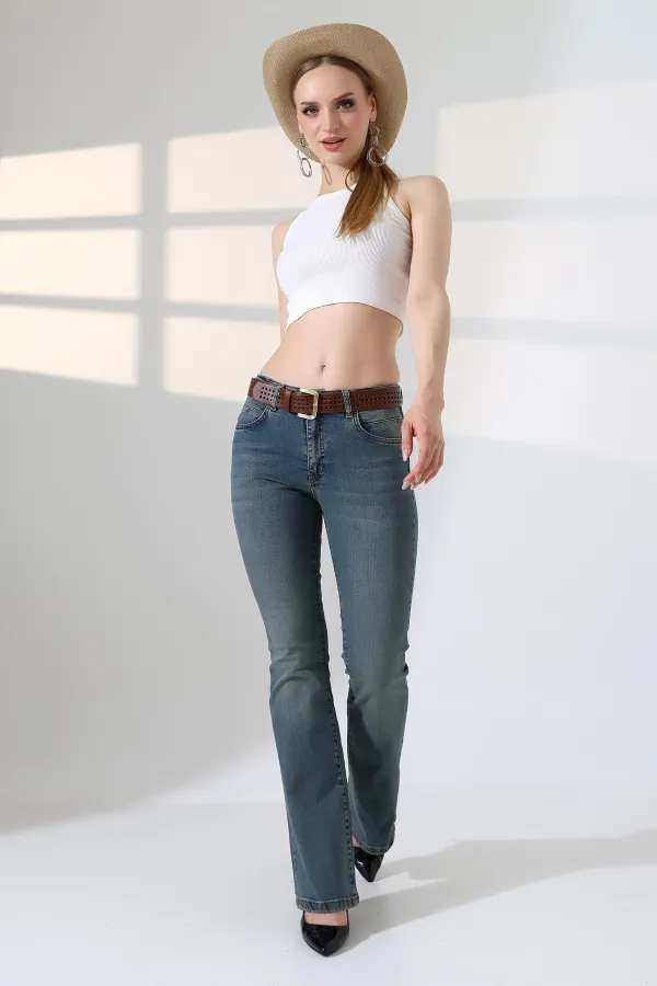 Push Up Flare Jeans 7108-62-(27-32) Middle Blue - Tinted Push Up Flare Jeans 7108-62-(27-32) Middle Blue - Tinted