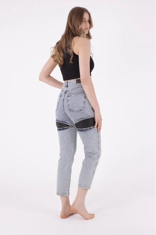 Deri Pencere Detaylı Kot Pantolon  995-08-(27-32)