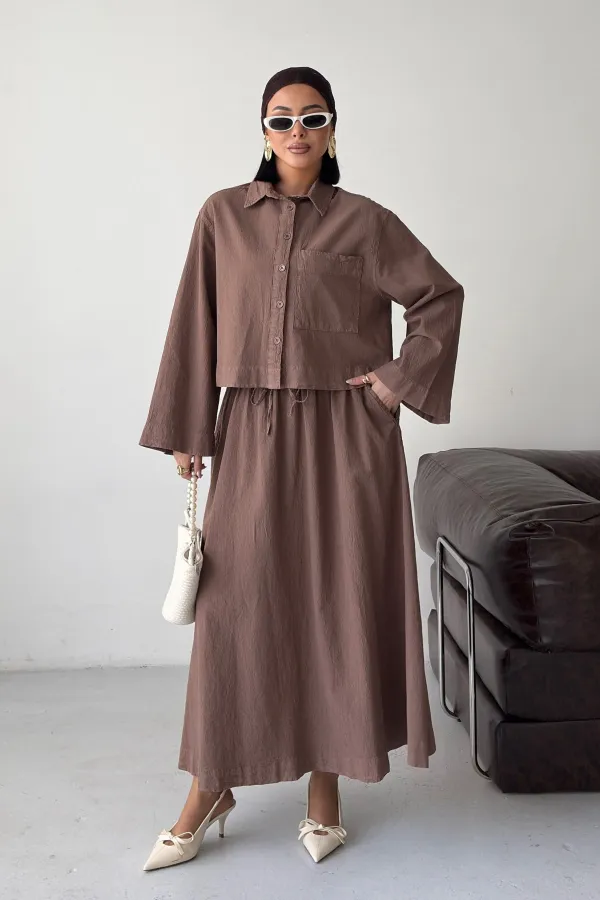 Elasticated Long Skirt HS121-72-(S-L-3) Soil