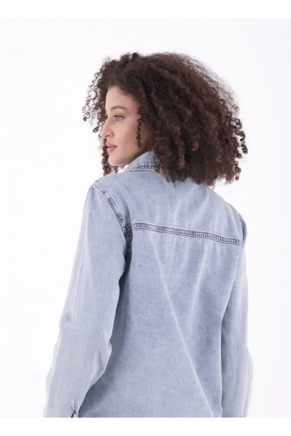 Denim Shirt with Snap Buttons 6013-18-(S-XL-6) Middle Blue Snow Denim Shirt with Snap Buttons 6013-18-(S-XL-6) Middle Blue Snow