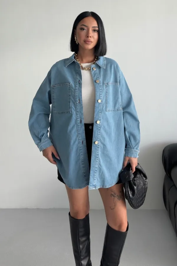 Oversize Denim Shirt 6090-25-(S+L+3) Middle Blue