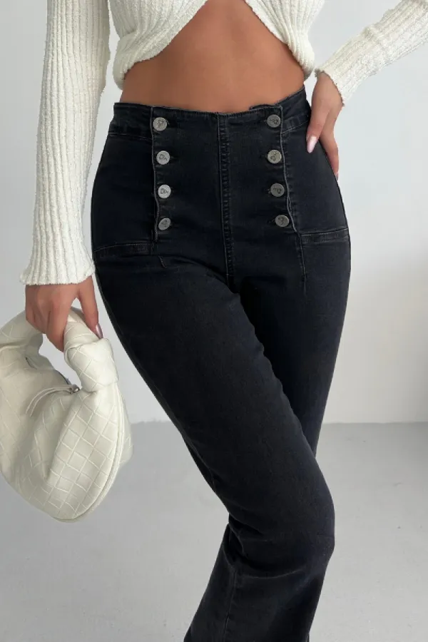 Çok Düğmeli İspanyol Kot Pantolon 7094-23-(27-32)