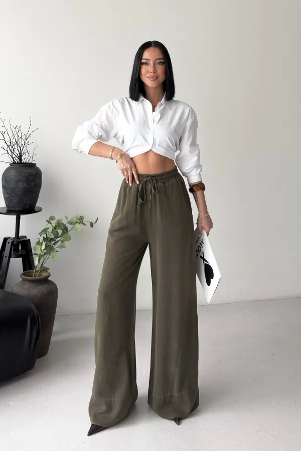Paça Detaylı Lastikli Keten Pantolon  HS700-67-(S-XL)