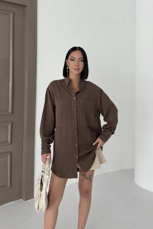 Uzun Tunik Keten Gömlek  HS611-78-(S-XL)