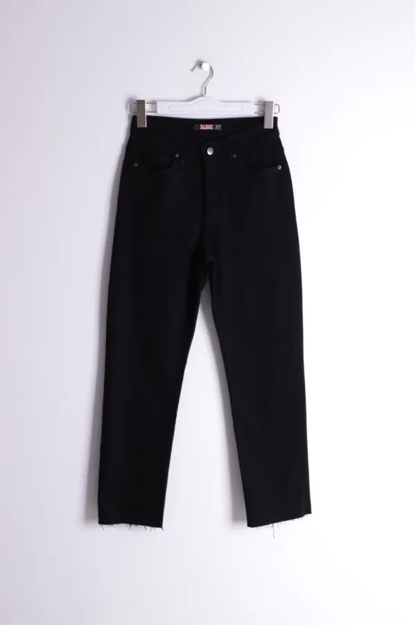 Fringe Ending High Waisted Mom Fit Jean 764-07-(26-29-4) Black