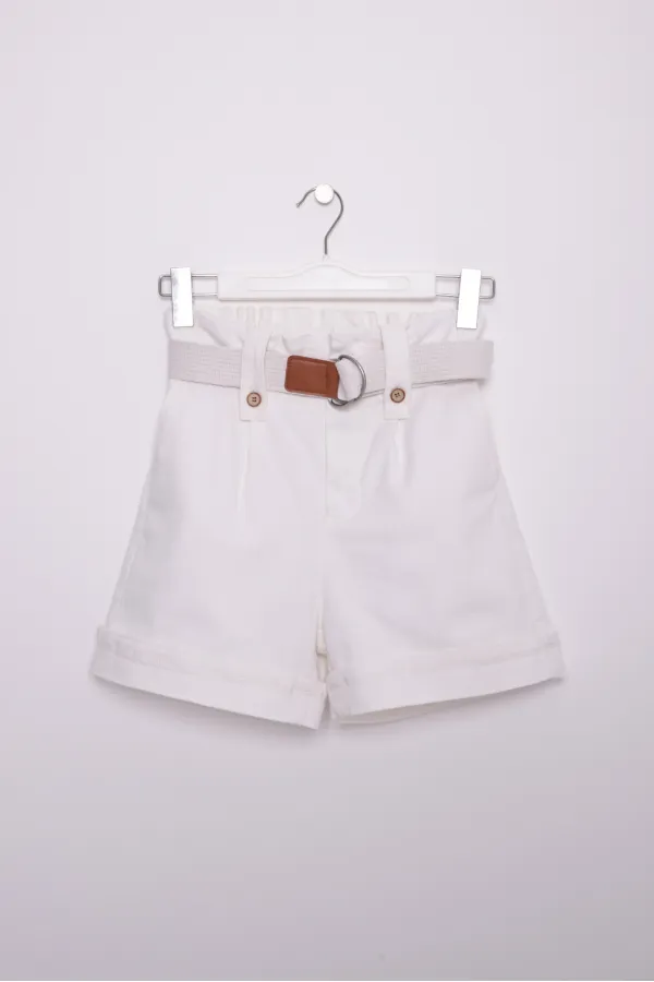 Elasticated Waist Denim Short with Belt 236-80-(S-L-5) Natural Elasticated Waist Denim Short with Belt 236-80-(S-L-5) Natural