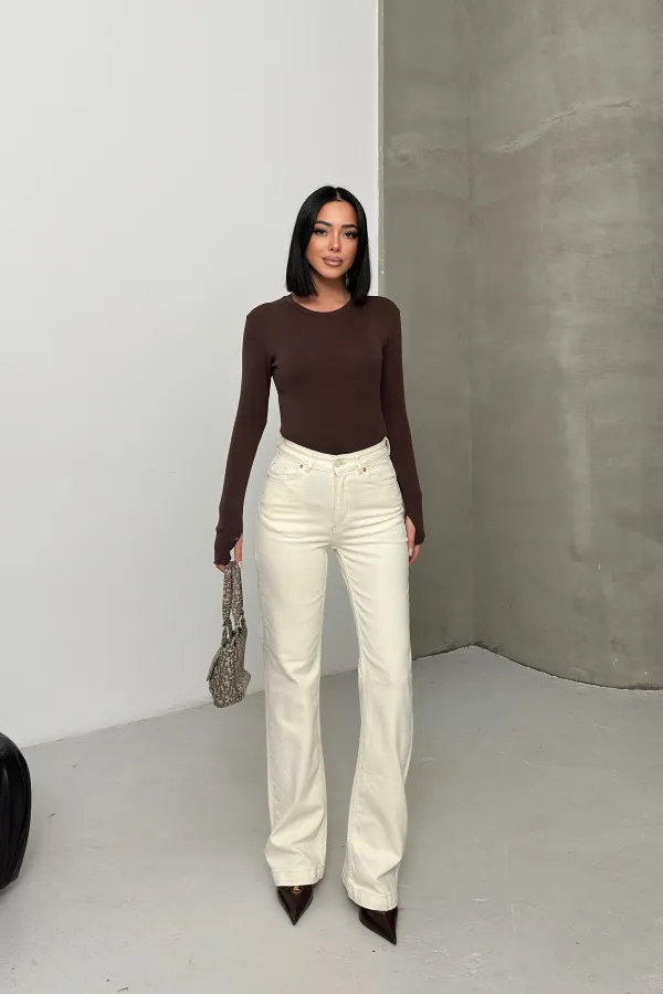 Stitched Hems Wide Leg Relaxed Jean 7026-80-(27-32) Natural