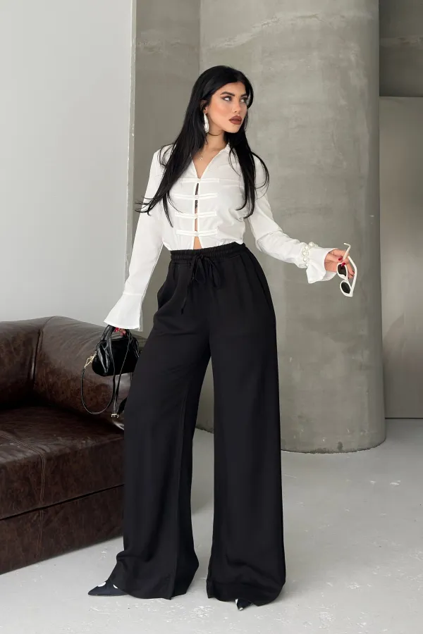 Elasticated Palazzo Trousers 7150-07-(36-42-4) Black