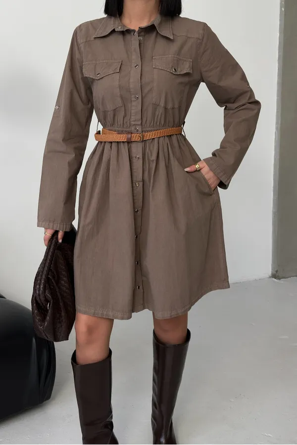 Büzgü Detaylı Kısa Kot Elbise  3040-72-(S-XL)