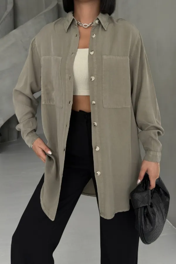 Uzun Tunik Keten Gömlek  HS611-74-(S-XL)