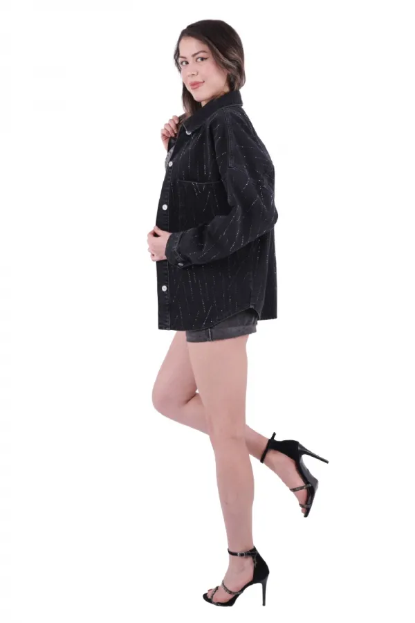 Taşlı Oversize Kot Gömlek  6006-23-(STD-4)