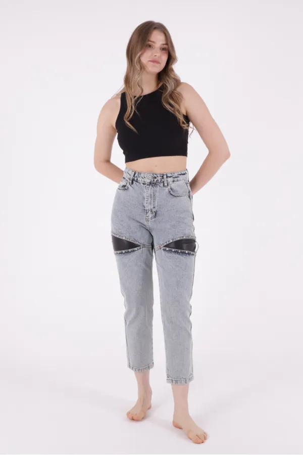 Deri Pencere Detaylı Kot Pantolon  995-08-(28-33)