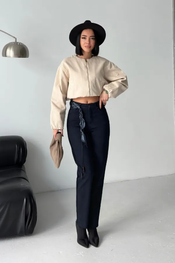 Şerit Detaylı Mom Fit Kot Pantolon  7111-73-(27-32)