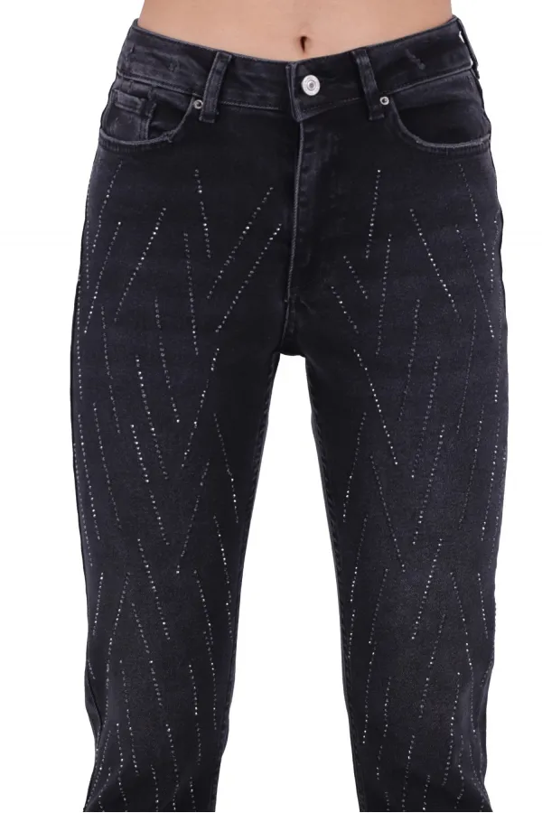 Taşlı Mom Fit Kot Pantolon 1725-03-(28-33) Taşlı Mom Fit Kot Pantolon 1725-03-(28-33)