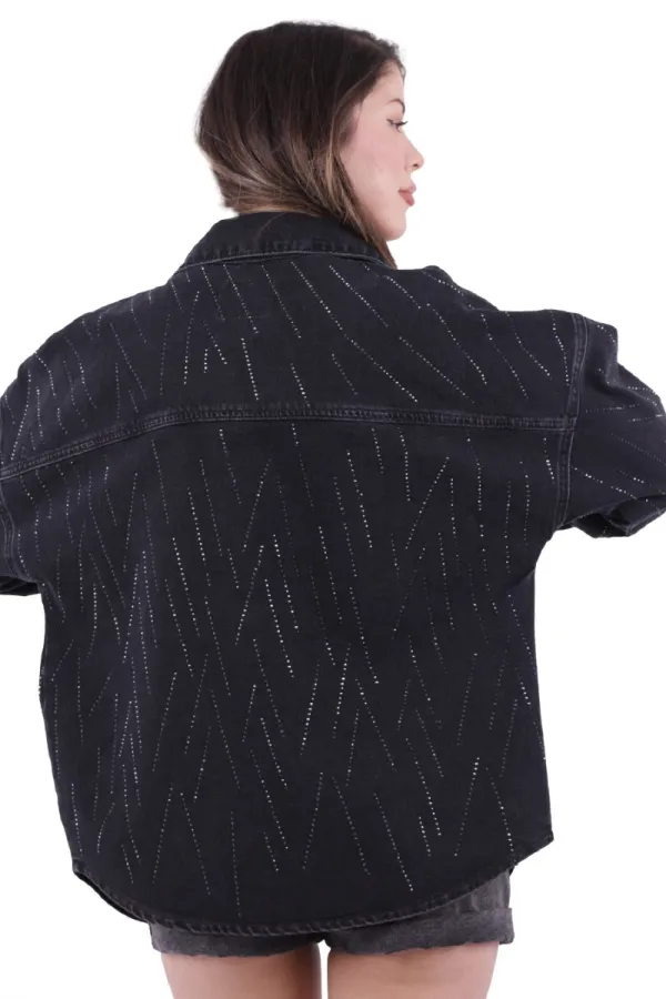 Taşlı Oversize Kot Gömlek  6006-23-(STD-4)