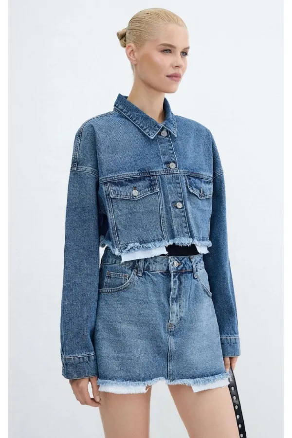 Denim Jacket with Lining Detail 6016-06-(XS-L-6) Denim Jacket with Lining Detail 6016-06-(XS-L-6)