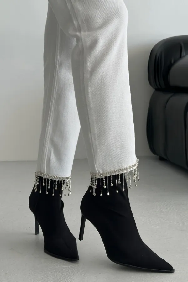 Fringe Ending High Rise Mom Fit Jean with Rhinestones on Legs 1890-50-(28-33) White
