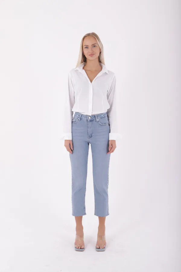 Yanı Drop Detaylı Mom Fit Kot Pantolon  1895-15-(28-33)
