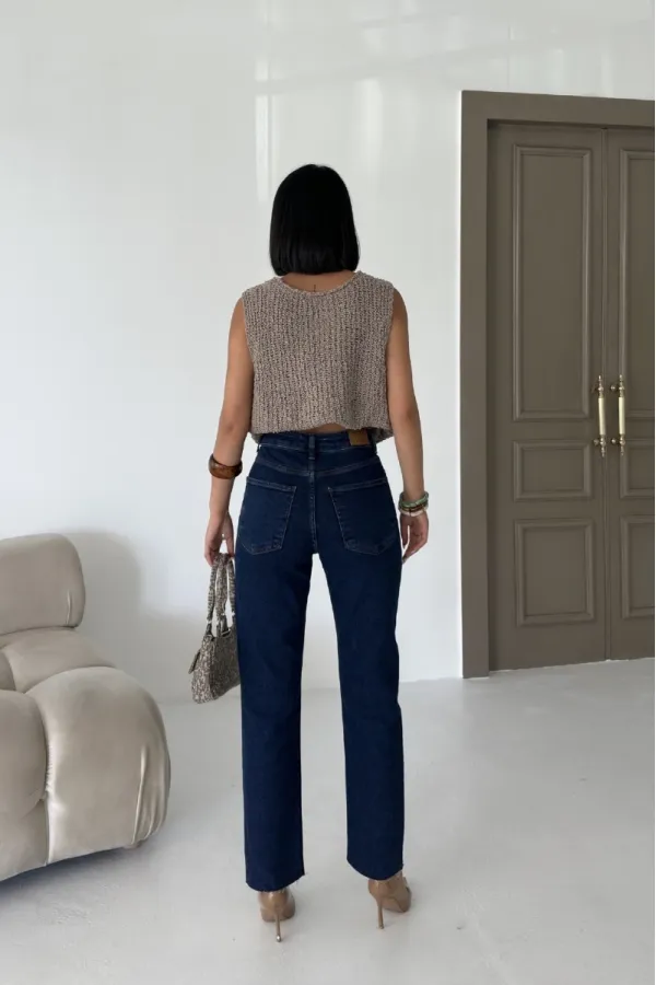 Taşlı Mom Fit Kot Pantolon 7023-26-(28-33)