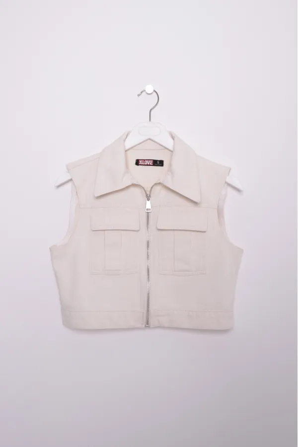 Fermuarlı Mini Kot Yelek 6018-80-(S-L-5) Fermuarlı Mini Kot Yelek 6018-80-(S-L-5)