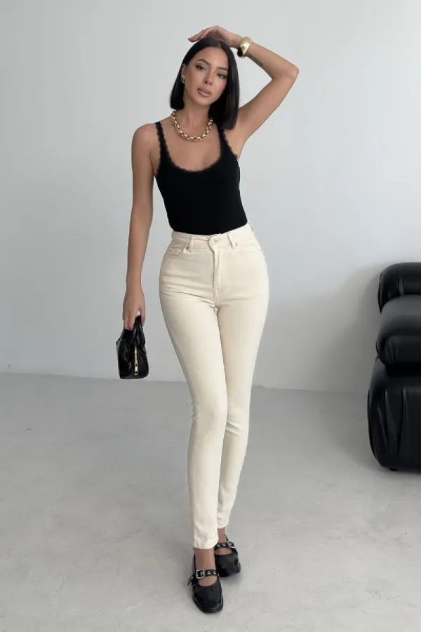 High Waisted Ankle Length Skinny Jean 815-80-(26-31) Natural