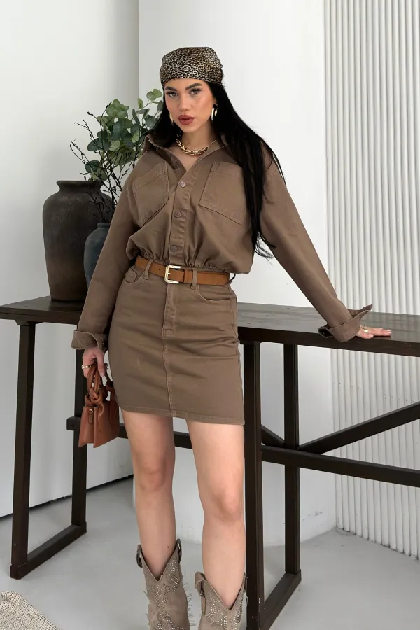 Buttoned Mini Denim Dress 3027-72-(S-L-3) Soil Buttoned Mini Denim Dress 3027-72-(S-L-3) Soil