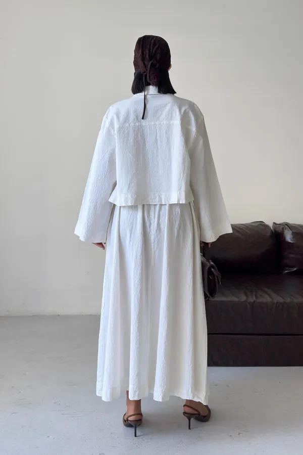 Elasticated Long Skirt HS121-51-(S-L-3) Cream White