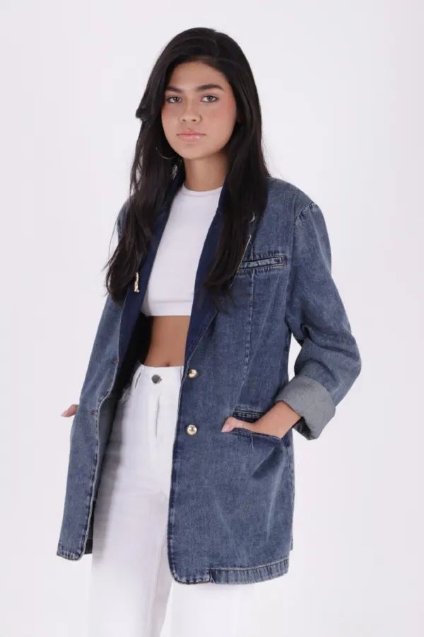 Buttoned Classic Blazer Jacket 6066-28-(S+L+4) Buttoned Classic Blazer Jacket 6066-28-(S+L+4)