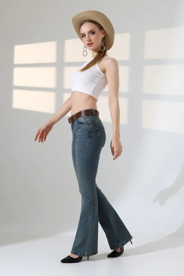 Push Up Flare Jeans 7108-62-(27-32) Middle Blue - Tinted Push Up Flare Jeans 7108-62-(27-32) Middle Blue - Tinted