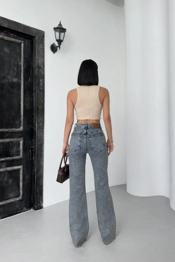 Kesik Paça Straight Fit Kot Pantolon 7070-62-(28-33)