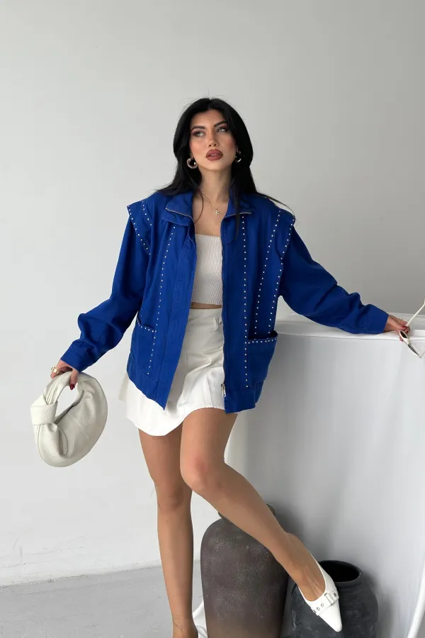 Denim Jacket with Stud Details 6253-104-(S-L-3) 
