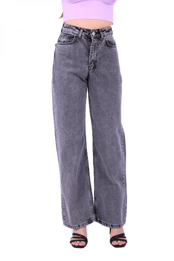 Wide Leg High Waisted Relaxed Jean  718-40-(28-33) Light Grey - Snow