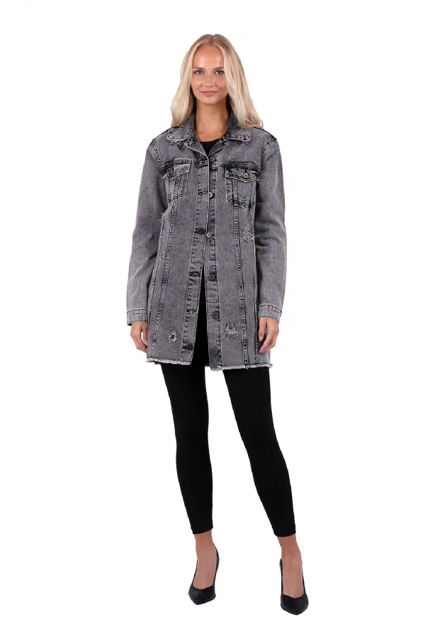 Fringe Finish Boyfriend Denim Jacket 679-03-(S-XL-6) Anthracite Denim Fringe Finish Boyfriend Denim Jacket 679-03-(S-XL-6) Anthracite Denim