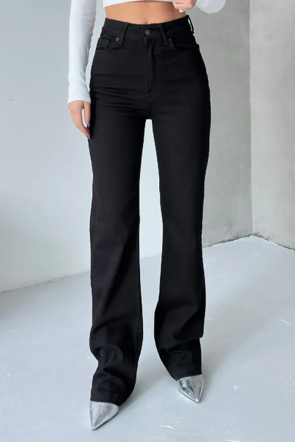 Stitched Hems Wide Leg Relaxed Jean  7026-07-(27-32) Black