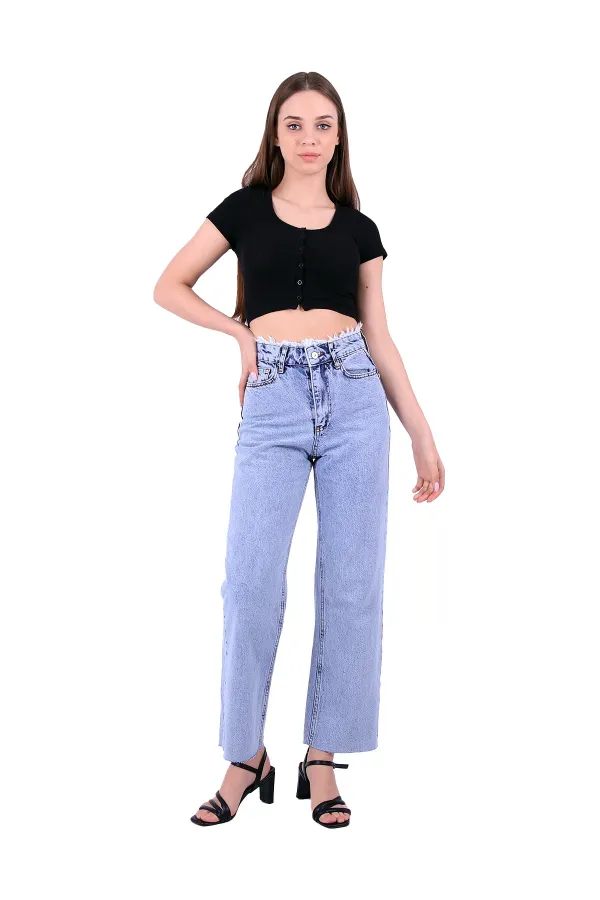 Paçası ve Beli Püsküllü Kot Pantolon 1703-08-(26-31) Paçası ve Beli Püsküllü Kot Pantolon 1703-08-(26-31)