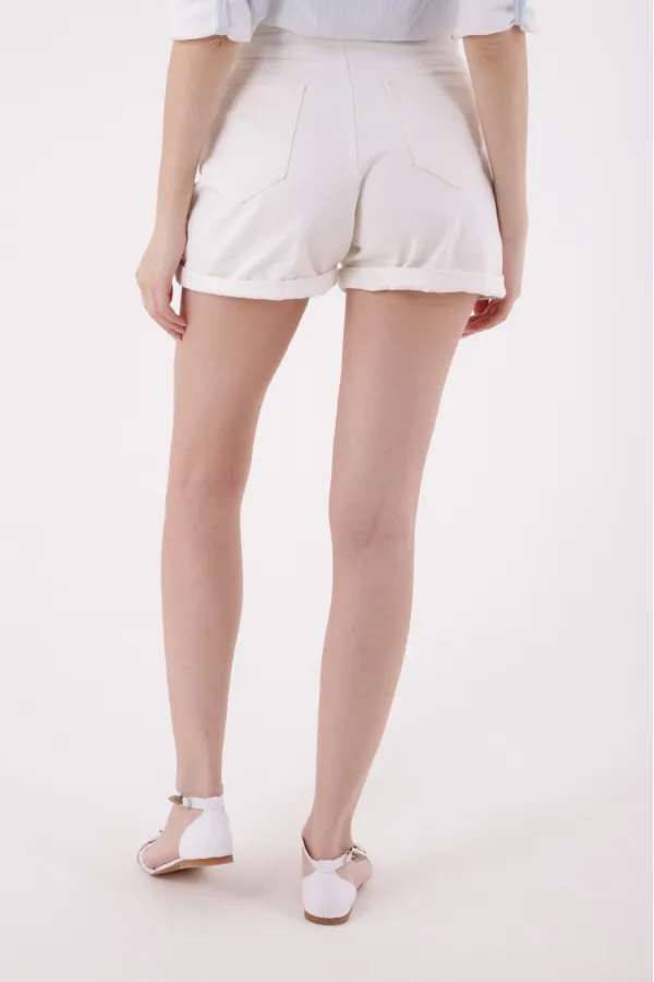 Double Folded Bottom Denim Short 292-50-(S-XL-6) White Double Folded Bottom Denim Short 292-50-(S-XL-6) White